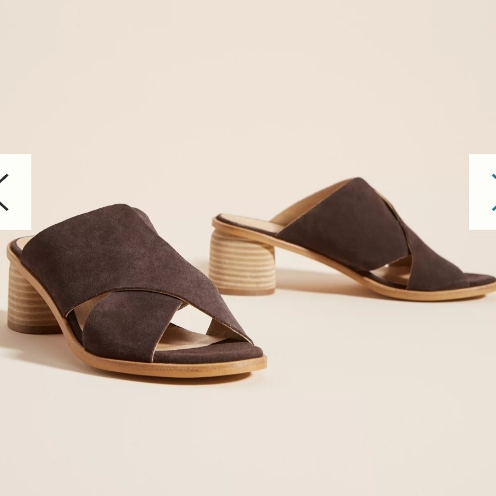 Anthropologie Criss-Cross Heeled Brown Sandals Size 39 Womens